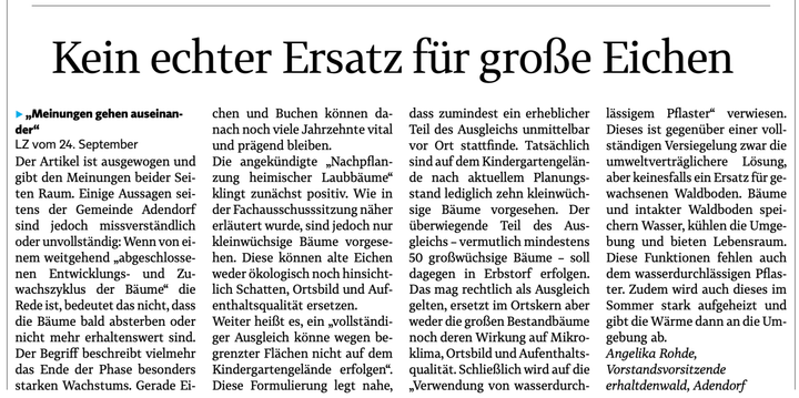 Unser Leserbrief vom 27.09.2026 wurde endlich veröffentlicht